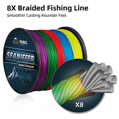 RUNCL Braided Fishing Line X8, Pro Grade Tournament PE Line for Fresh/Saltwater, Abrasion Resistant, No Stretch, Hi Vis Multi-Color Measure Line, 328/546/1093 Yards, 8-200 lb, Christmas Fishing Gifts - size: 12lb - 546yds