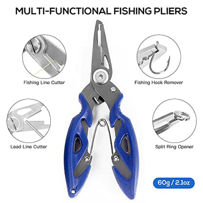 263pcs Fishing Accessories Set with Tackle Box Including Plier Jig Hooks Sinker Weight Swivels Snaps Sinker Slides - color: Red & white