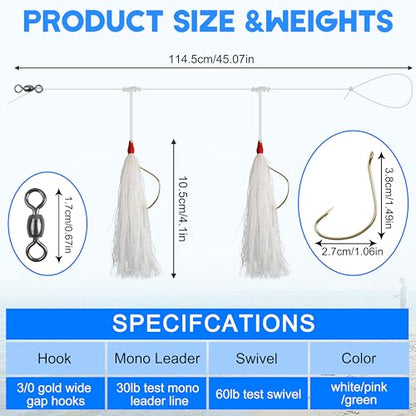 Fishing Teaser Rigs Saltwater, 3/6 Pack Flounder Rigs Hand Tied Sea Bass Hi Lo Rig Fishing Bait Rigs Multicolor Mylar Bucktail Teasers Rig for Flounder Fluke Halibut Sea Bass - size: 6 Packs, style: Bucktail Teaser
