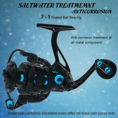 Cadence Stout Saltwater Spinning Reel, Smooth 7 + 1 Sealed Ball Ball Bearing System, Anti-Corrosion Saltwater Treatment, Big Game, Powerful Carbon Fiber Drag with 41 lbs Drag