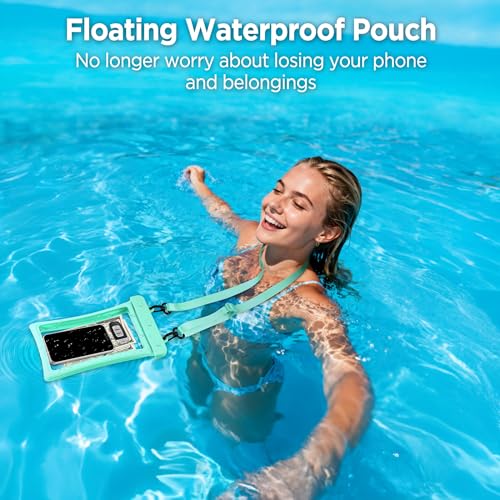 CACOE Floatable Waterproof Phone Pouch 2 Pack Up to 10.0", Black+Green | Floatable, IPX8 Waterproof Phone Case,Adjustable Lanyard,Dry Bags for Beach/Cruise/Travel/Camping/Kayak/Vacation Essentials - color: Black+Green, size: Up to 10.0"-Floatable