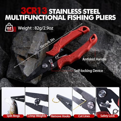 Goture Fishing Tool Kit,Fishing Pliers,Fillet Knife with Sheath,Fish Lip Gripper,Fish Hook Remover,Lanyard,Line Scissors,Sharpener,Stainless Steel Soap,Saltwater Gear Kit,Red/Pink,Gifts for Men/Women - color: A8:12pcs Fishing Tool Kit