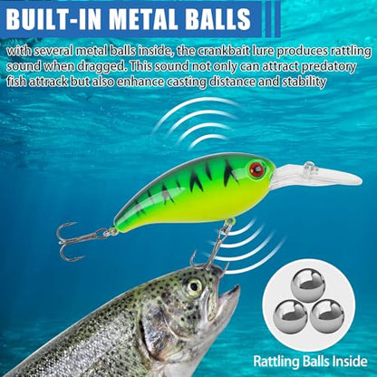 Crankbait Fishing Lures Hard Bait Shallow Diving Crank Bait Lifelike Swimbait Lures for Bass Trout Walleye Pike Freshwater Saltwater Fishing Lure - color: B-8pcs-3.9in/0.5oz
