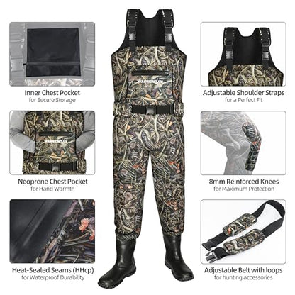 Fishing Waders for Men, Waterproof 4mm Neoprene Hunting Waders, 8mm Reinforced Knees, 800G Insulation Bootfoot