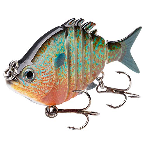 Bassdash SwimPanfish 0.34oz Hard Swimbaits Multi Jointed Topwater Trout Bass Fishing Crank Lure for Freshwater and Saltwater - color: Longear Sunfish