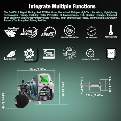 Digital Baitcasting Fishing Reel with LCD Display,8 oz Ultralight Electric Baitcaster Reel, 22-35 Lb Max Drag,6.3:1/7.2:1 Gear Ratio,Left/Right Handed,Compact Design for Freshwater & Saltwater - color: Greener-Left Hand, size: 35Lb-12 Smart