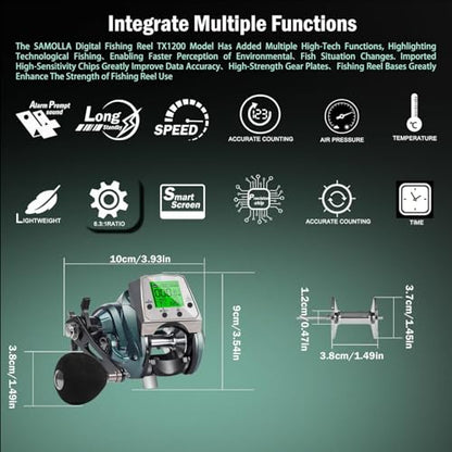 Digital Baitcasting Fishing Reel with LCD Display,8 oz Ultralight Electric Baitcaster Reel, 22-35 Lb Max Drag,6.3:1/7.2:1 Gear Ratio,Left/Right Handed,Compact Design for Freshwater & Saltwater - color: Greener-Left Hand, size: 35Lb-12 Smart