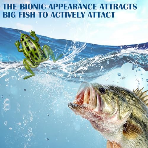 Soulchen 3 Pack Topwater Frog Lure Bass Trout Fishing Lures Kit, Frog and 2 Pocket Frogs Realistic Bait with Legs Weedless Bass Fishing Lures for Freshwater and Saltwater
