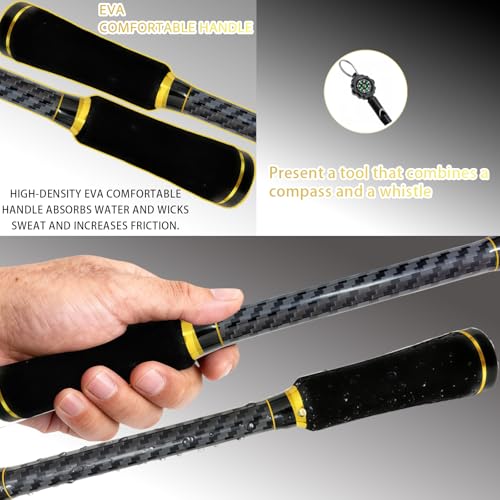 24-Ton Carbon & Fiberglass Spinning/Casting Rod, Lightweight 2-Piece Sensitive Fishing Rod with Ceramic Guides & Split-Grip Handle for Bass, Trout, Pike - color: A-Golden- Casting- 6'0"