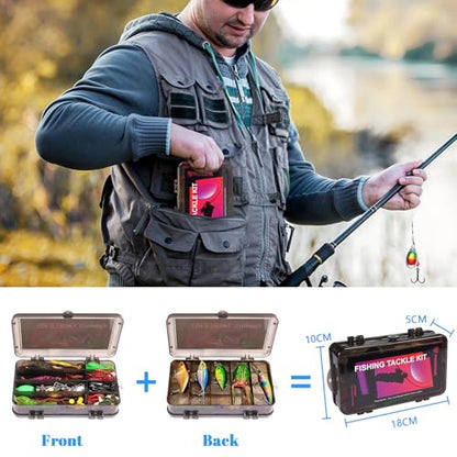 FONMANG Fishing Lures - Tackle Box with Tackle Included, Fishing Kit with VIBs, Frogs, Minnows, Soft Baits, Hooks & Weights Accessories, Freshwater Lure Kit for Bass Walleye Trout - color: F4-153pcs Fishing Lure Kit