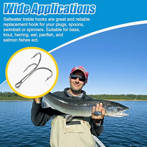 Classic Treble Hooks,20pcs Large Treble Fishing Hooks Saltwater Treble Hooks Silver Big Game Triple Barbed Fish Hooks Saltwater Fishing Hooks Size 4/0 6/0 7/0 8/0 10/0 - size: 20pcs-8/0