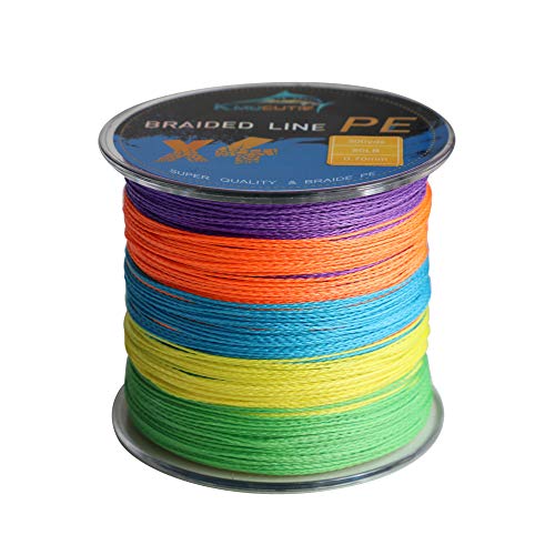 Kmucutie Braided Fishing Line 4 Strands 10lb-80lb Superline Abrasion Resistant Braided Lines Super Strong High Performance PE Fishing Lines - color: Rainbow, size: 65LB/0.40MM/300YDS