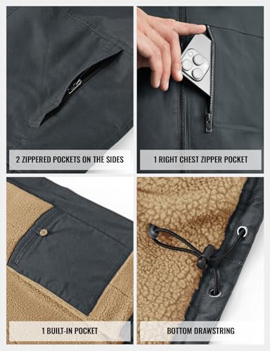 TBMPOY Men's Winter Vest Casual Sherpa Fleece lined Full Zip Lightweight Vest Outerwear Warm Cotton Travel Jackets - color: Iron Gray, size: Small