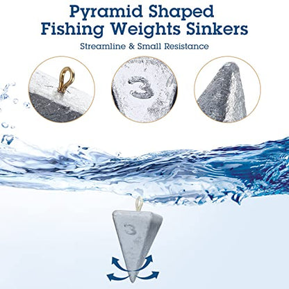Shimeyao 18 Pieces Pyramid Sinkers Fishing Weights Triangle Fishing Sinkers Rig Pyramid Sinker for Ocean Saltwater Surf Bass Casting Gear Tackle - size: 3 oz