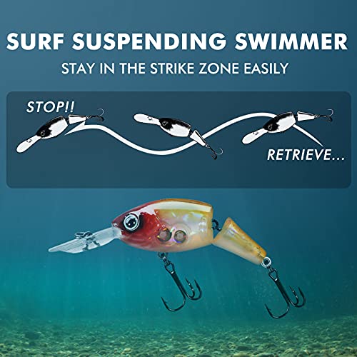 TRUSCEND Swimmax Easy Catch Fishing Lures with BKK Hooks, Wiggling, Vibrating, Rattling and Gurgling for More Bite, Heavy-Duty Dyneema Fiber Jointed Swimbaits for Bass, Trout, Walleye, Crappie, Pike - color: E-2"-0.18oz