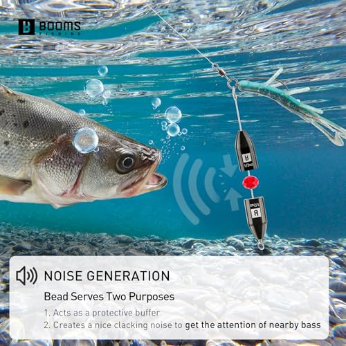 Booms Fishing TR1 Tokyo Rig, Pre Rigged Punch Shot Rig, Replaceable Hook Punchshot Kit, Bass Fishing Accessories Including Brass Bullet Weights, EWG Hooks, Barrel Swivel, Split Ring, Steel Wire, Bead - color: Black_1oz_4pack