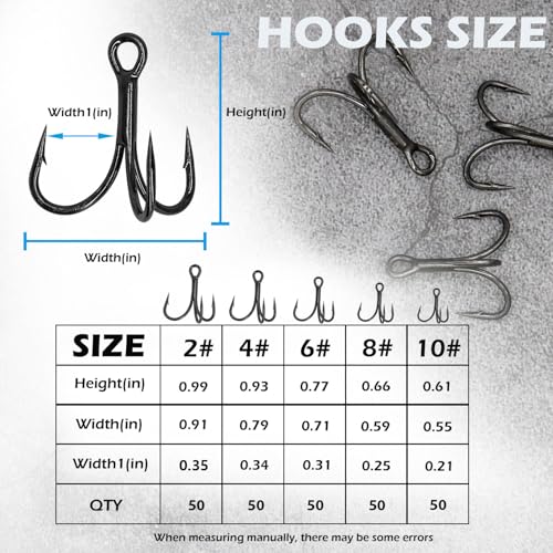 Treble Fishing Hooks 3X Strong 50PCS Triple Hooks Sharp Barbed Round Bend for Freshwater Saltwater Lures Fish - color: Black, size: 4# 50pcs
