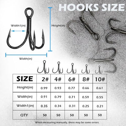 Treble Fishing Hooks 3X Strong 50PCS Triple Hooks Sharp Barbed Round Bend for Freshwater Saltwater Lures Fish - color: Black, size: 4# 50pcs