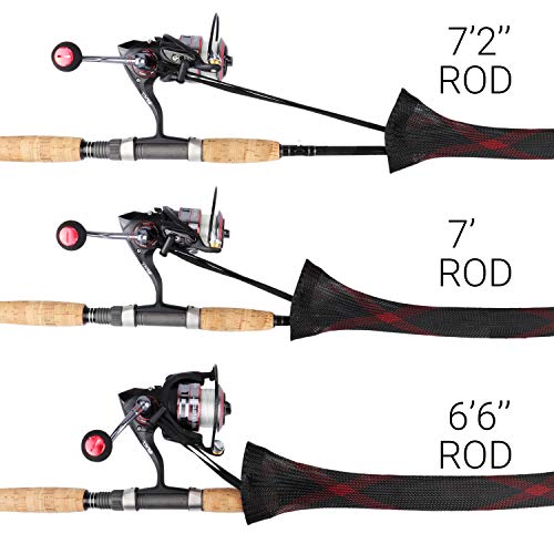 RUNCL Fishing Rod Sleeves & Reel Bags, Spinning/Casting Rod Socks & Spinning/Baitcasting Reel Covers - Protection Solution, Space Saver, Perfect Storage - Fishing Pole Sleeves & Reel Pouch (2 Pack) - color: Spinning Rod Sleeves*2pcs,(Red & Black)