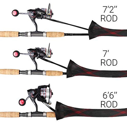 RUNCL Fishing Rod Sleeves & Reel Bags, Spinning/Casting Rod Socks & Spinning/Baitcasting Reel Covers - Protection Solution, Space Saver, Perfect Storage - Fishing Pole Sleeves & Reel Pouch (2 Pack) - color: Spinning Rod Sleeves*2pcs,(Red & Black)