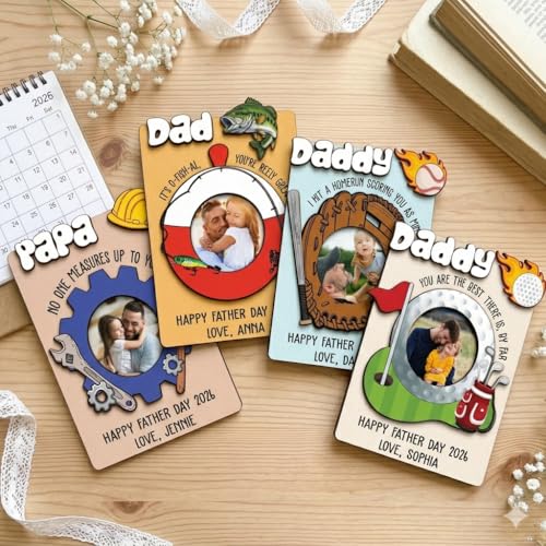 Personalized Dad Wooden Picture Frame from Son Daughter, Custom Quote and Photo Magnetic Frames for Refrigerator, Fridge Magnet Photo Frame Gifts for Father's Day, Dad, Grandpa - color: 1. Dad-13