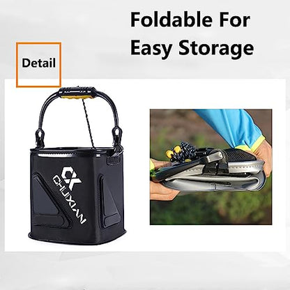 TopHomer Foldable Fish Bait Bucket, Multifunctional Minnow Bucket, Live Fish Container, Fish Protection Bucket, Outdoor Camping Fishing Bag - color: Black