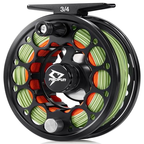 Piscifun Sword Fly Fishing Reel, CNC-Machined Aluminum Alloy Fly Reel - size: 3/4wt, style: Black-with Line