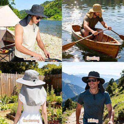 NPQQUAN Sun Hats for Men Women with Neck Flap UPF 50+ UV Protection Wide Brim Bucket Hat Safari Hiking Fishing Hats - color: Brown（neck Flap）