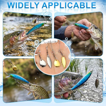 Junkin 120 Pcs Fishing Spinner Blades Kit Spinnerbait Smooth Spoons Lure Making Supplies Willow Leaf Teardrop Metal Fishing Lure Accessories for Bass Trout Pike Freshwater Saltwater Fish