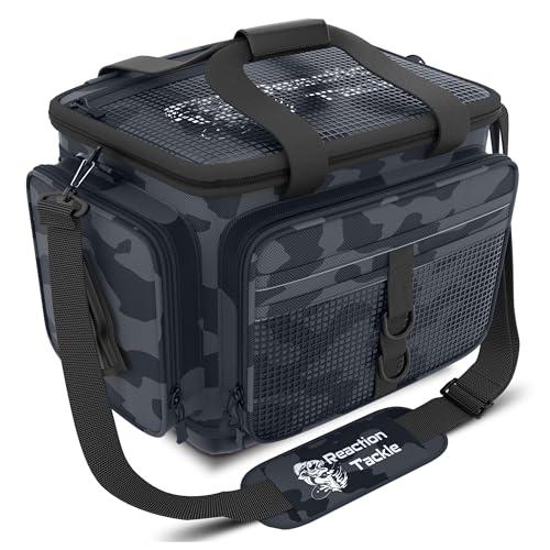 Reaction Tackle Camo Fishing Tackle Bag, Water Resistant Soft Tackle Storage Bag with Removable Dividers for 3600 and 3700 Trays