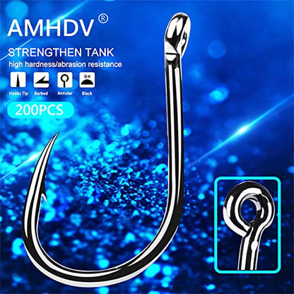 AMHDV 200pcs/pack Circle Fishing Hooks Super Strong Octopus Barb Fishing Hook for Freshwater Saltwater - size: 200pcs-2/0#