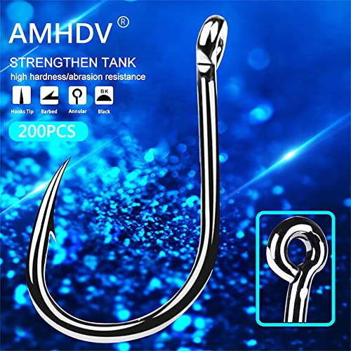 AMHDV 200pcs/pack Circle Fishing Hooks Super Strong Octopus Barb Fishing Hook for Freshwater Saltwater - size: 200pcs-8#