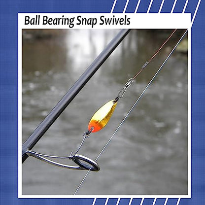 AMYSPORTS High Strength Snap Swivel Stainless Split Rings Fishing Swivel Freshwater Ball Bearing Swivels Fishing Saltwater, 25pcs, 30lbs - size: Size 1+1(42lb) 25 pcs