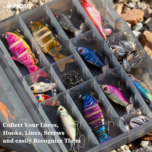 Pristis 2pcs Tackle Trays, 10.1"L 3600 High Strength Plastic Lure Storage, Container with Removable Dividers, Portable Tool Box for Hardware Fitting & Fishing Parts, Adjustable Compartment Organizer