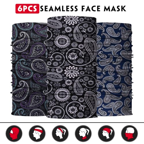 Neck Gaiter for Men Women Headwear Bandana Head Wrap Face Scarf Mask Cover Warmer Balaclava-Seamless & Versatile - color: A-black Paisley