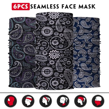 Neck Gaiter for Men Women Headwear Bandana Head Wrap Face Scarf Mask Cover Warmer Balaclava-Seamless & Versatile - color: A-black Paisley