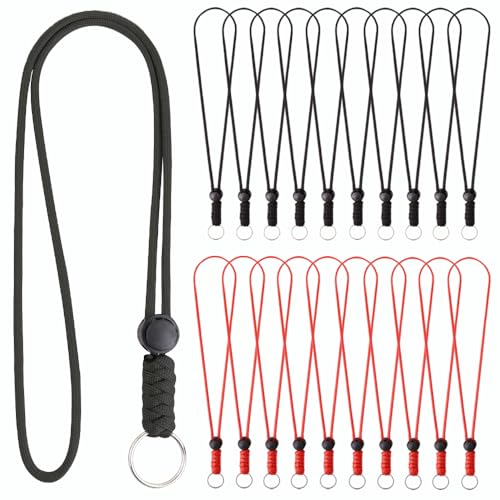 Anjiucc 20pcs Braided Lanyard Keychain, Neck Badge Lanyard with Keyring Adjustable Length for Keys Whistle ID Card Holder - color: Black + Red