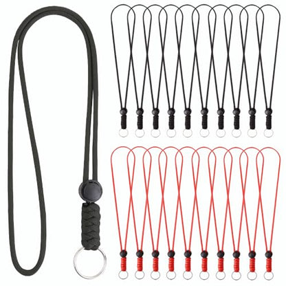 Anjiucc 20pcs Braided Lanyard Keychain, Neck Badge Lanyard with Keyring Adjustable Length for Keys Whistle ID Card Holder - color: Black + Red