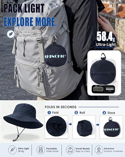 Water-Resistant Sun UPF 50+ Bucket Hat Protection Packable Brimmed Boonie for Women Men Summer Lightweight Hiking Outdoor Cap - color: Navy Blue