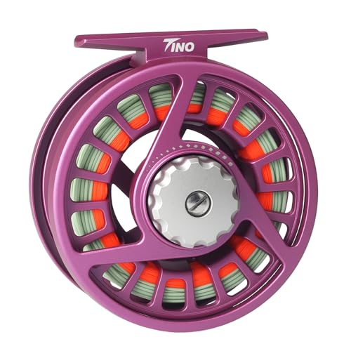 Maxcatch Tino Fly Fishing Reel, Large Arbor All Aluminum with CNC Cutting Trout Fly Reels, 3/4 5/6 7/8wt - color: Reel with Line Pre-loaded (Purple), size: 7/8wt