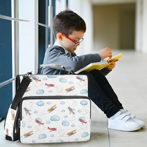 Airplane Blue Cloud Zipper Binder Bag 3 Ring with Shoulder Strap Zippered Binder Fits 13 Inch Laptop File Folder Document Organizer for College Office Supplies - color: Airplane Blue Cloud