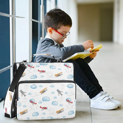 Airplane Blue Cloud Zipper Binder Bag 3 Ring with Shoulder Strap Zippered Binder Fits 13 Inch Laptop File Folder Document Organizer for College Office Supplies - color: Airplane Blue Cloud