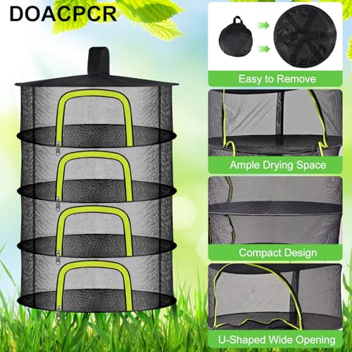 4 Layer Herb Drying Rack, Hanging Mesh Net, Foldable Plant Drying Rack with U-Shaped Zipper, Garden Trimming Shears and Hooks, for Drying Herbs Plants, Fruits, Seafood, Clothing - size: 4 Layers-23.62''