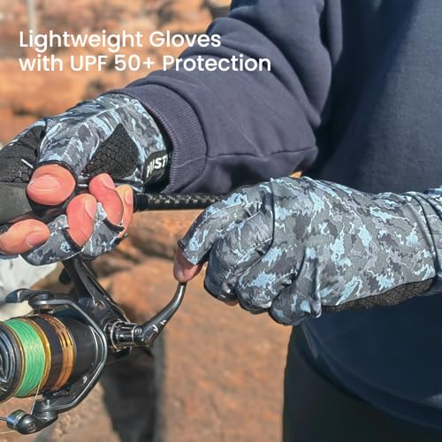 Pristis Half-Finger Fishing Gloves, UPF 50+ Breathable Quick Drying Fingerless Sun Gloves for Women Men, Fly Fishing Hunting Paddling Sailing Kayaking Hiking Canoeing Cycling - color: Wasteland CAMO, size: S - M