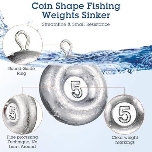 Shimeyao 18 Pieces Disc Sinkers Fishing Weights No Roll Disc Fishing Sinkers Weights for Saltwater Trolling Surf Tackle - size: 5oz