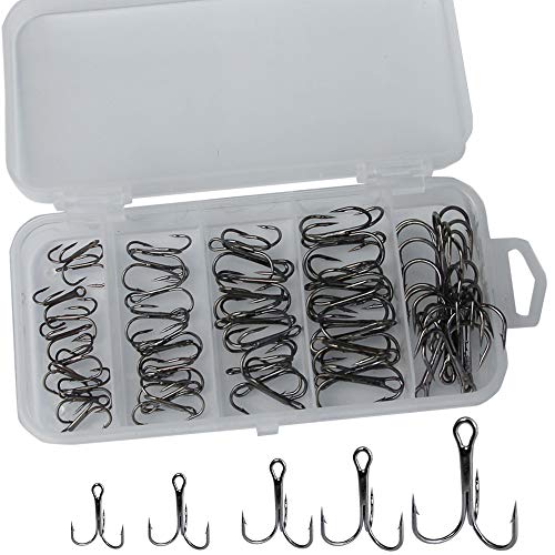 Drasry Fishing Treble Hooks Set for Saltwater Freshwater Size 1/0 to 16 High Carbon Steel Different Fish Hook 50pcs/Box - color: Black, size: #2 to #10