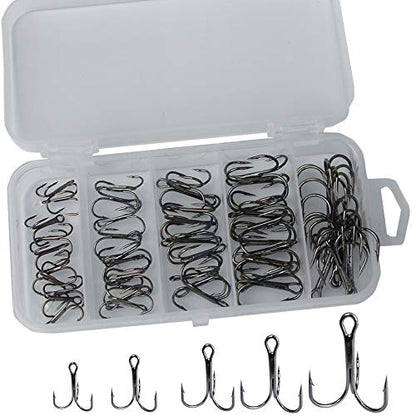 Drasry Fishing Treble Hooks Set for Saltwater Freshwater Size 1/0 to 16 High Carbon Steel Different Fish Hook 50pcs/Box - color: Black, size: #2 to #10