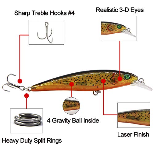 Bass Fishing Lures Kit, Minnow CrankBait VIB Pencil Popper Sinking Wobbler Hard Bait Lures for Bass Trout Walleye Redfish Freshwater Saltwater - color: Combo B-10pcs (5.1" with lip)