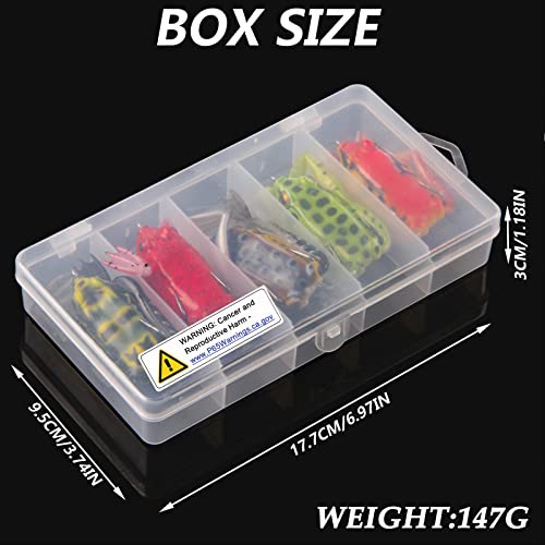 Frog Lures, 5pcs Soft Frog Lure Ray Frog Fishing Lures Weedless Baits Realistic Swimbaits Hollow Body with Double Hook Tackle Box for Bass Pike Snakehead