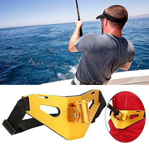 RiToEasysports Fishing Fighting Waist Belt,Aluminium Alloy Fishing Rod Pole Holder Stand Up Waist Fighting Belt for Fishing - color: Gold